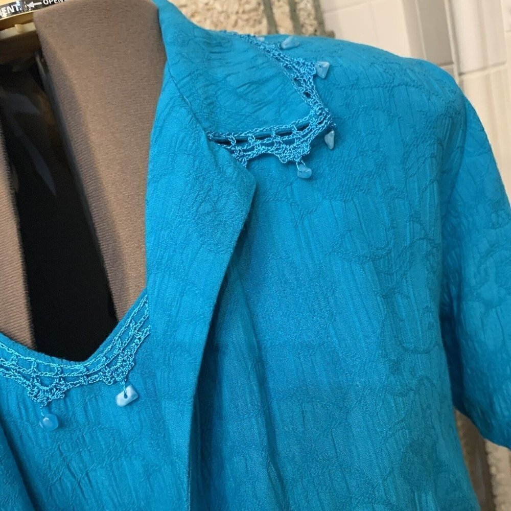 K Woman. Sz 16W. Rayon 2 piece Set w/ Crochet Lace Edging. Short Sleeve. B57